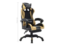 Cadeira estilo corrida luzes LED RGB couro artif. dourado/preto
