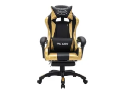 Cadeira estilo corrida luzes LED RGB couro artif. dourado/preto