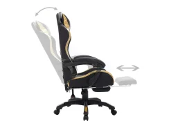Cadeira estilo corrida luzes LED RGB couro artif. dourado/preto