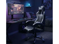 Cadeira gamer Legend com almofada lombar e apoio de cabeça, preta e cinza, 120x63x66 cm