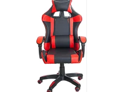 Cadeira gamer moderna Koe vermelha/preta com almofada lombar e apoios de braços 64 cm
