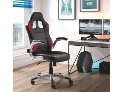 Cadeira gamer Mugello com braços dobráveis, vermelha e preta, 115x70x69 cm