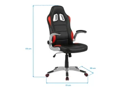 Cadeira gamer Mugello com braços dobráveis, vermelha e preta, 115x70x69 cm