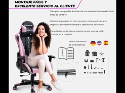 Cadeira Gaming – ergonómica,altamente ajustável, suporta até 150 kg – Tactical, Preta e Rosa