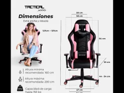 Cadeira Gaming – ergonómica,altamente ajustável, suporta até 150 kg – Tactical, Preta e Rosa