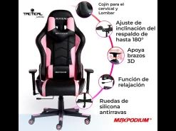 Cadeira Gaming – ergonómica,altamente ajustável, suporta até 150 kg – Tactical, Preta e Rosa