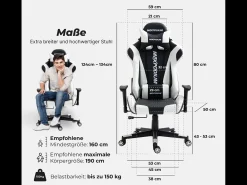 Cadeira Gaming – ergonómica, altamente ajustável – Skilled, Preta e Branca