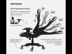 Cadeira Gaming – ergonómica, altamente ajustável – Skilled, Preta e Branca