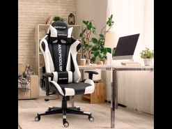 Cadeira Gaming – ergonómica, altamente ajustável – Skilled, Preta e Branca