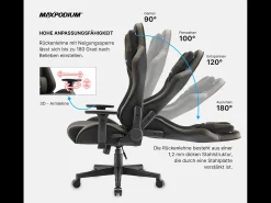 Cadeira Gaming – extra larga, altamente ajustável, em tecido – Tactical, Cinzenta