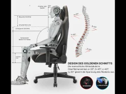Cadeira Gaming – extra larga, altamente ajustável, em tecido – Tactical, Cinzenta