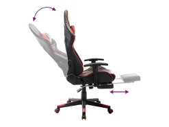 Cadeira gaming c/ apoio de pés couro artificial preto/vermelho