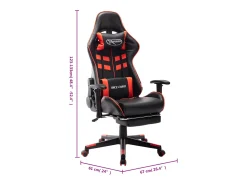 Cadeira gaming c/ apoio de pés couro artificial preto/vermelho