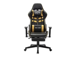 Cadeira gaming c/ apoio de pés couro artificial preto/dourado