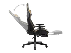 Cadeira gaming c/ apoio de pés couro artificial preto/dourado
