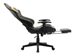 Cadeira gaming c/ apoio de pés couro artificial preto/dourado