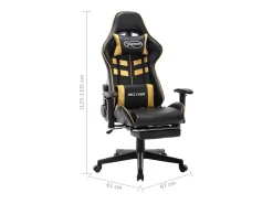 Cadeira gaming c/ apoio de pés couro artificial preto/dourado