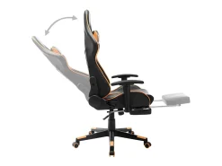 Cadeira gaming c/ apoio de pés couro artificial preto/laranja