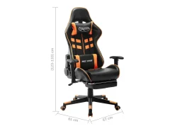 Cadeira gaming c/ apoio de pés couro artificial preto/laranja