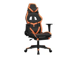 Cadeira gaming c/ apoio p/ pés couro artificial preto e laranja