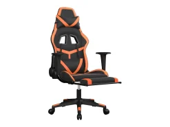 Cadeira gaming c/ apoio p/ pés couro artificial preto e laranja