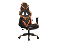 Cadeira gaming c/ apoio p/ pés couro artificial preto e laranja