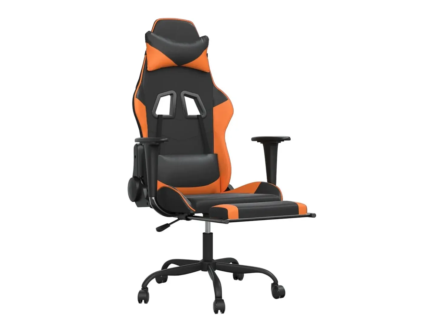 Cadeira gaming c/ apoio p/ pés couro artificial preto e laranja