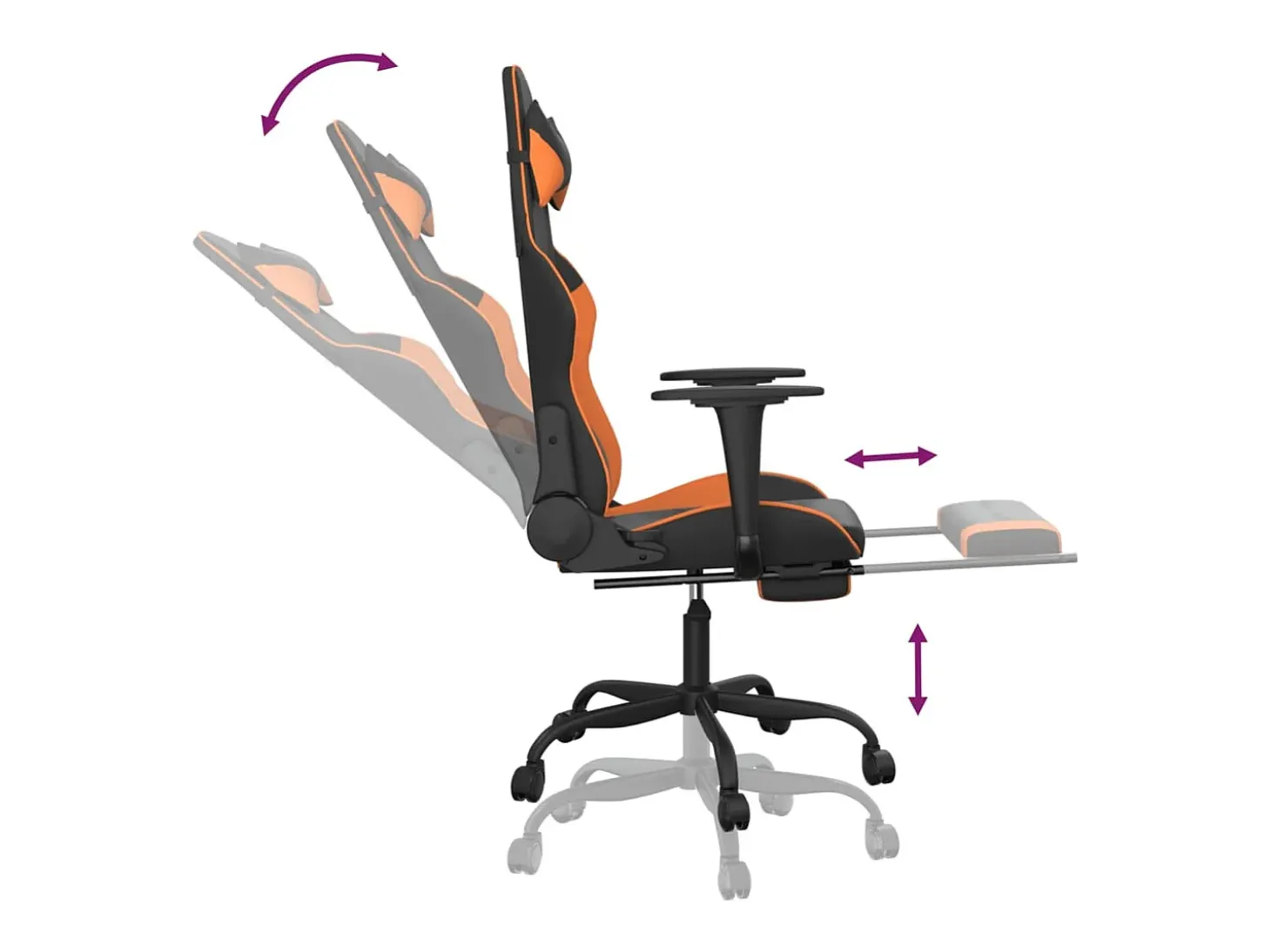 Cadeira gaming c/ apoio p/ pés couro artificial preto e laranja