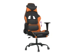 Cadeira gaming c/ apoio p/ pés couro artificial preto e laranja