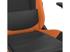 Cadeira gaming c/ apoio p/ pés couro artificial preto e laranja