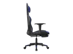 Cadeira gaming c/ apoio para pés couro artificial preto e azul