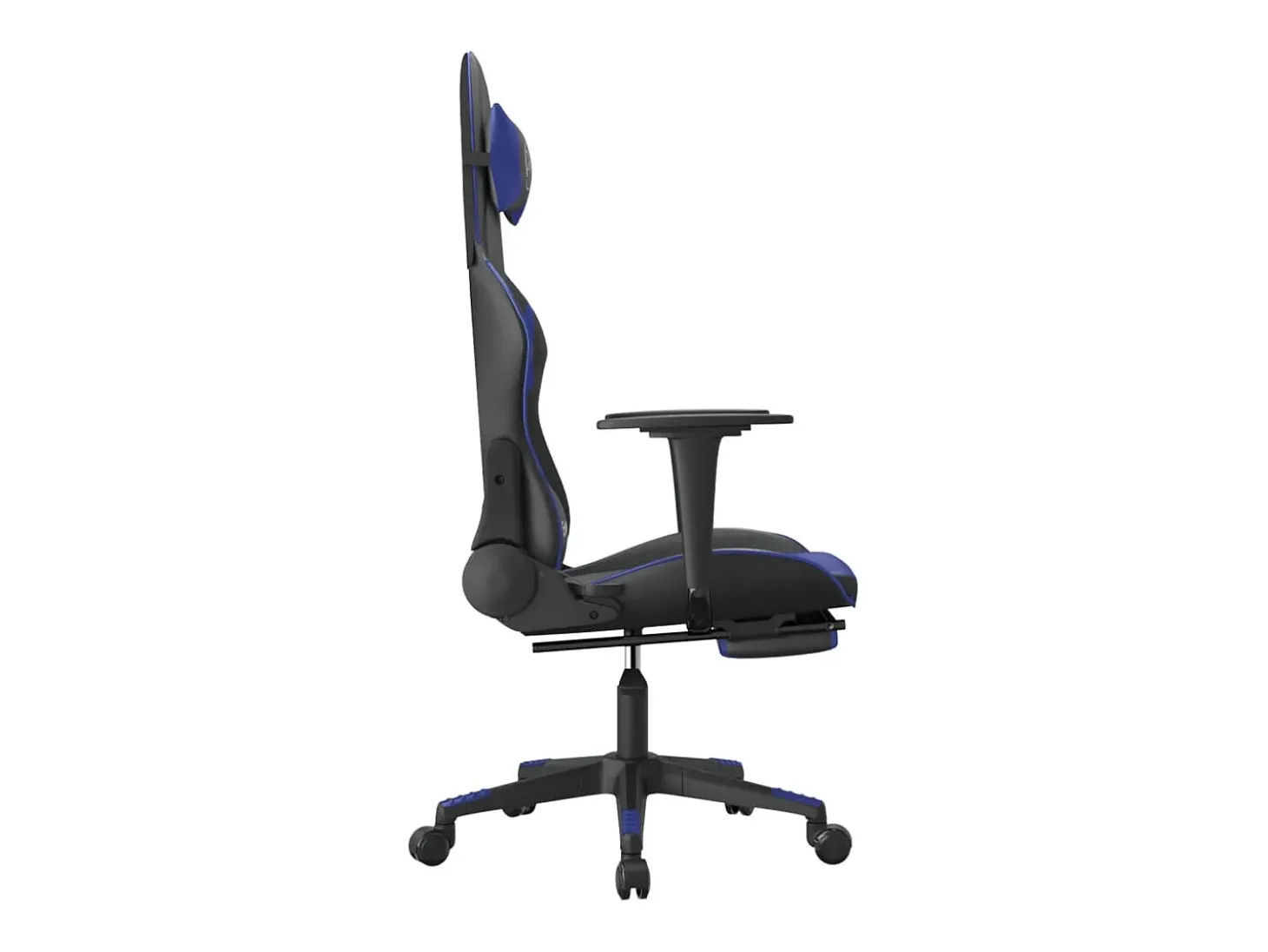 Cadeira gaming c/ apoio para pés couro artificial preto e azul