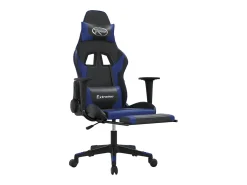 Cadeira gaming c/ apoio para pés couro artificial preto e azul