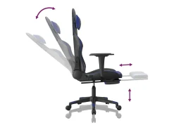 Cadeira gaming c/ apoio para pés couro artificial preto e azul