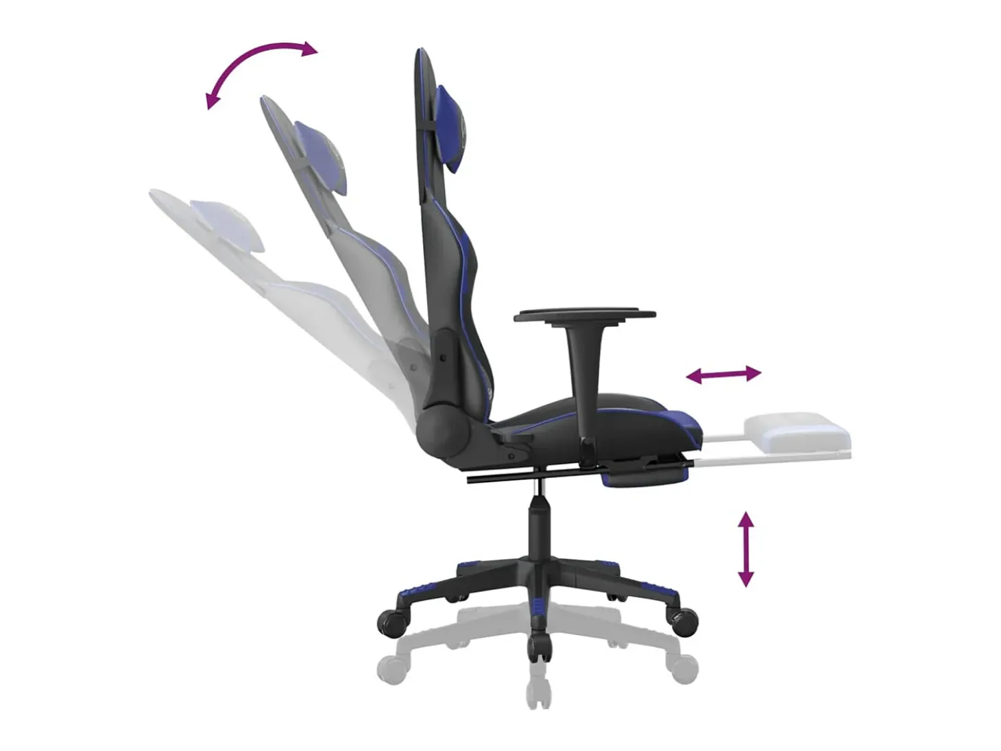 Cadeira gaming c/ apoio para pés couro artificial preto e azul