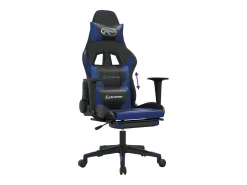 Cadeira gaming c/ apoio para pés couro artificial preto e azul