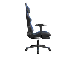 Cadeira gaming c/ apoio para pés couro artificial preto e azul