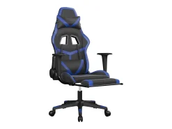 Cadeira gaming c/ apoio para pés couro artificial preto e azul