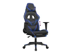Cadeira gaming c/ apoio para pés couro artificial preto e azul