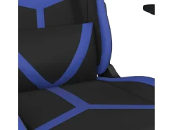 Cadeira gaming c/ apoio para pés couro artificial preto e azul