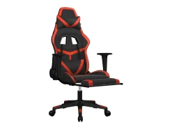 Cadeira gaming c/ apoio pés couro artificial preto e vermelho
