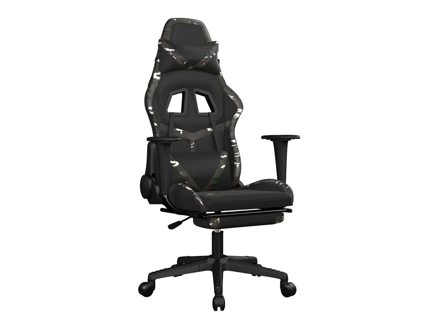 Cadeira gaming c/ apoio pés couro artificial preto e camuflado