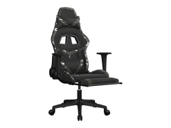 Cadeira gaming c/ apoio pés couro artificial preto e camuflado