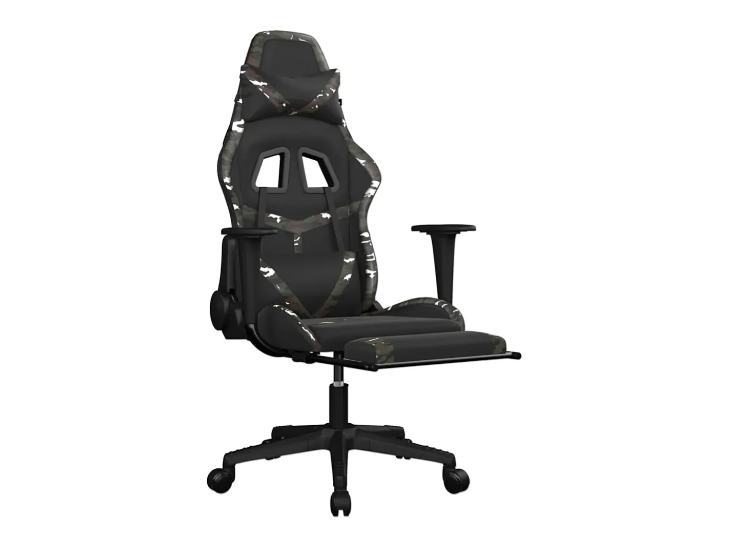 Cadeira gaming c/ apoio pés couro artificial preto e camuflado