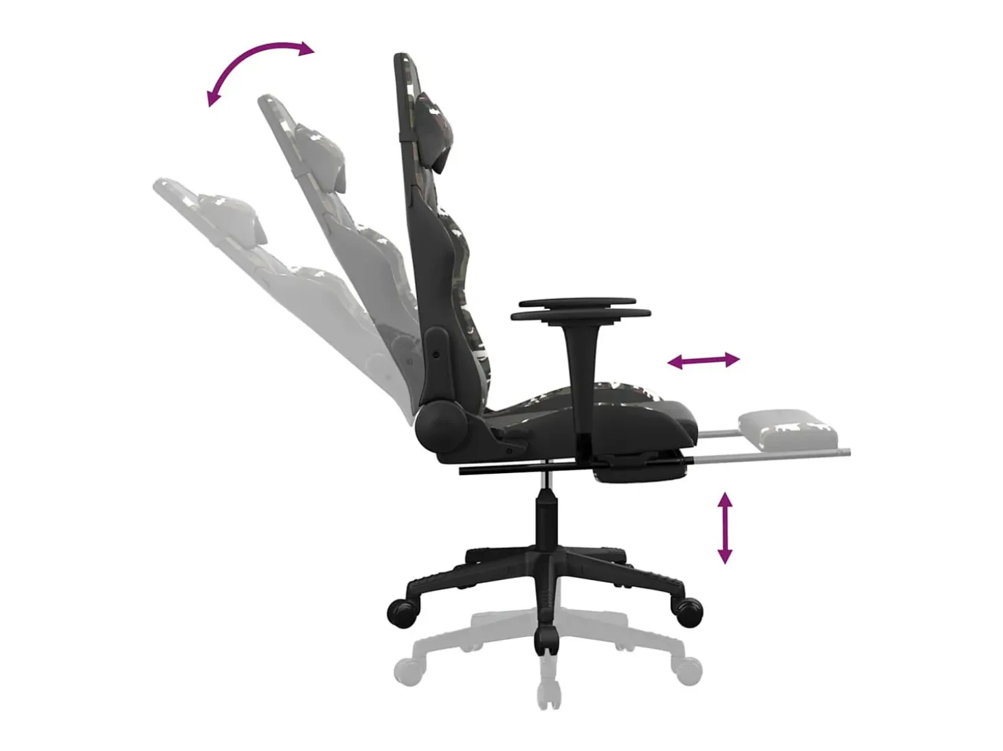 Cadeira gaming c/ apoio pés couro artificial preto e camuflado