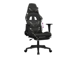 Cadeira gaming c/ apoio pés couro artificial preto e camuflado