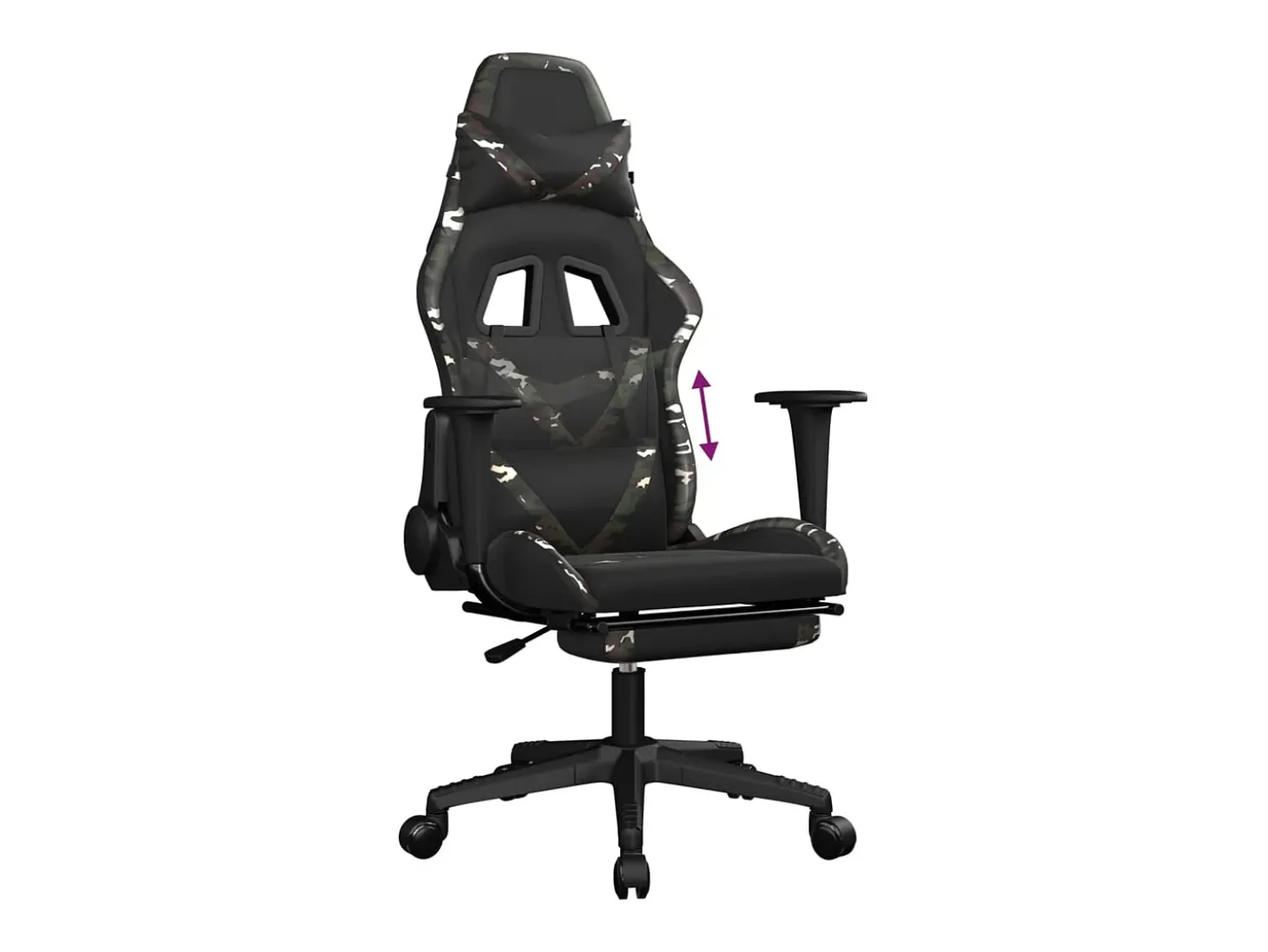 Cadeira gaming c/ apoio pés couro artificial preto e camuflado