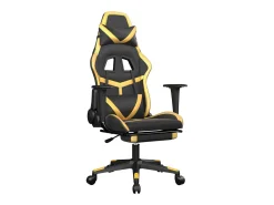 Cadeira gaming c/ apoio pés couro artificial preto e dourado