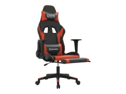 Cadeira gaming c/ apoio pés couro artificial preto e vermelho