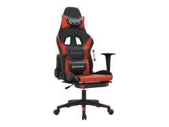 Cadeira gaming c/ apoio pés couro artificial preto e vermelho